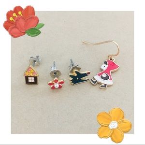 Cute Earrings Set Little Red Riding Hood Theme